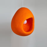 Modern Sculptural Orange Textured Pendant Light Organic Oval Hanging Ceiling Lamp