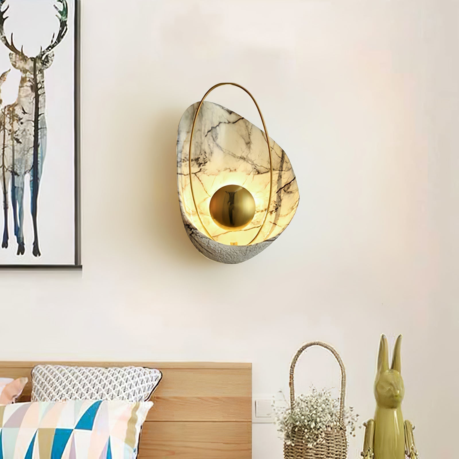 Modern Sculptural Resin Pearl Sconce Wall Lamp Handcrafted Art Deco Lighting