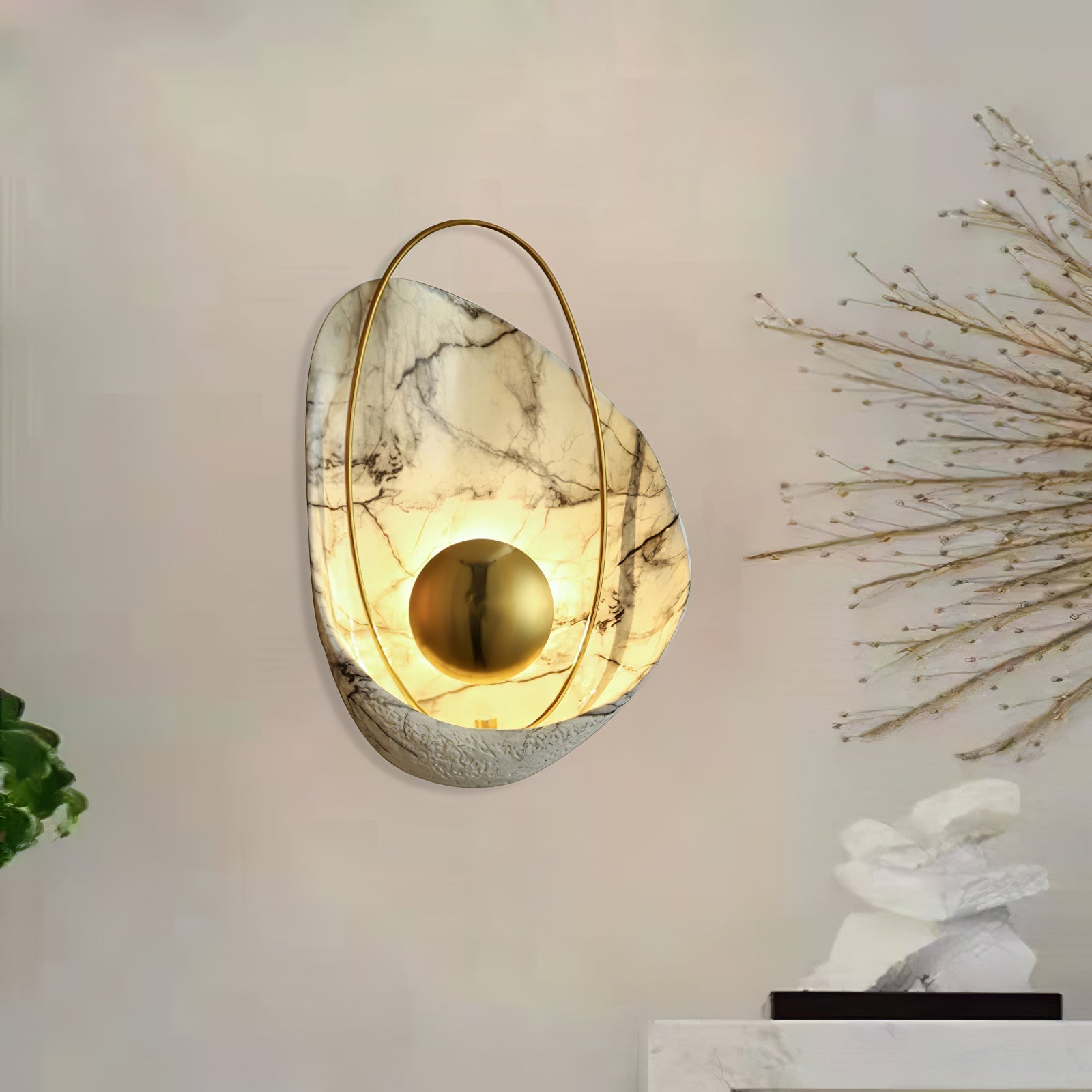 Modern Sculptural Resin Pearl Sconce Wall Lamp Handcrafted Art Deco Lighting