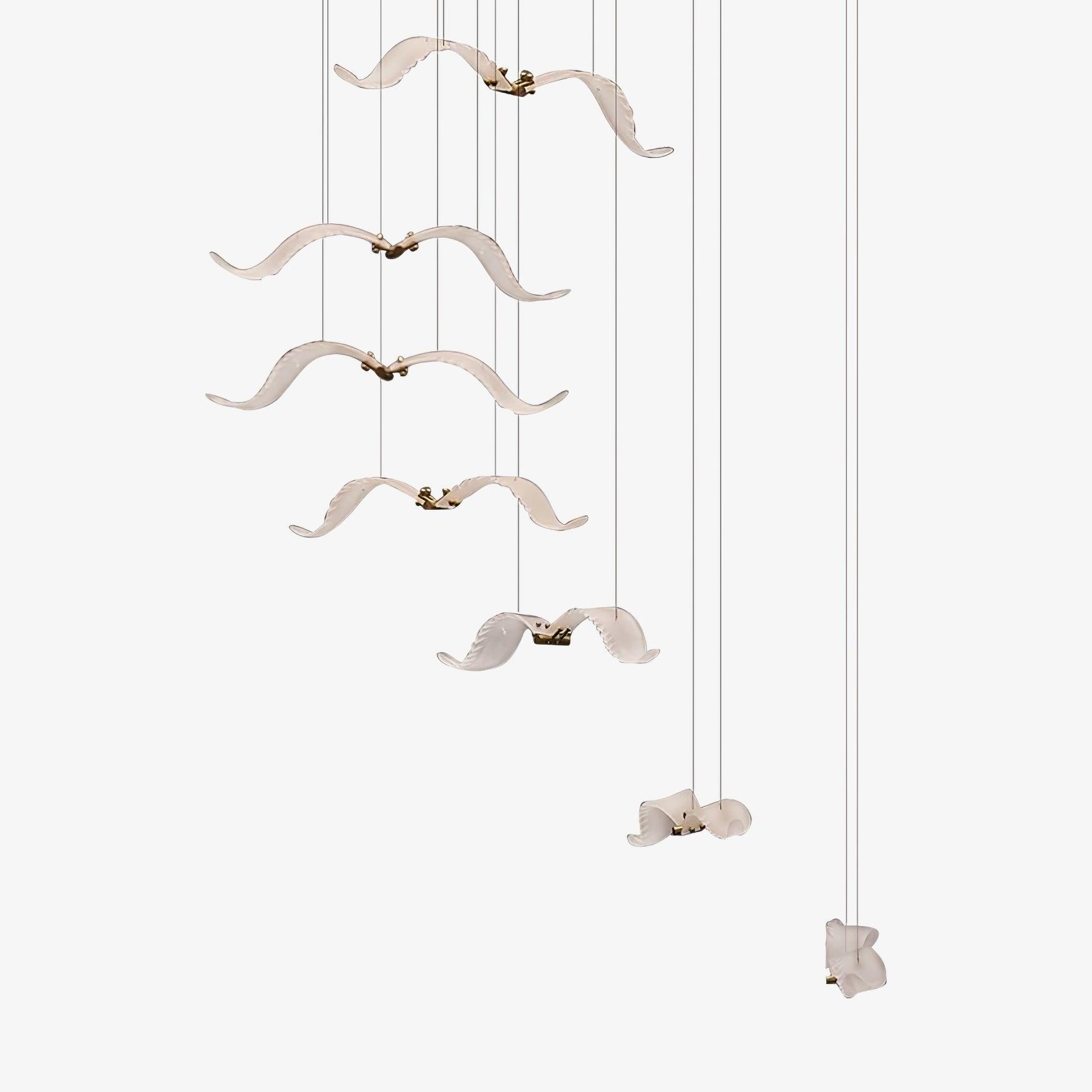 Modern Seagull Pendant Light Multi Head Glass Bird Chandelier for High Ceilings