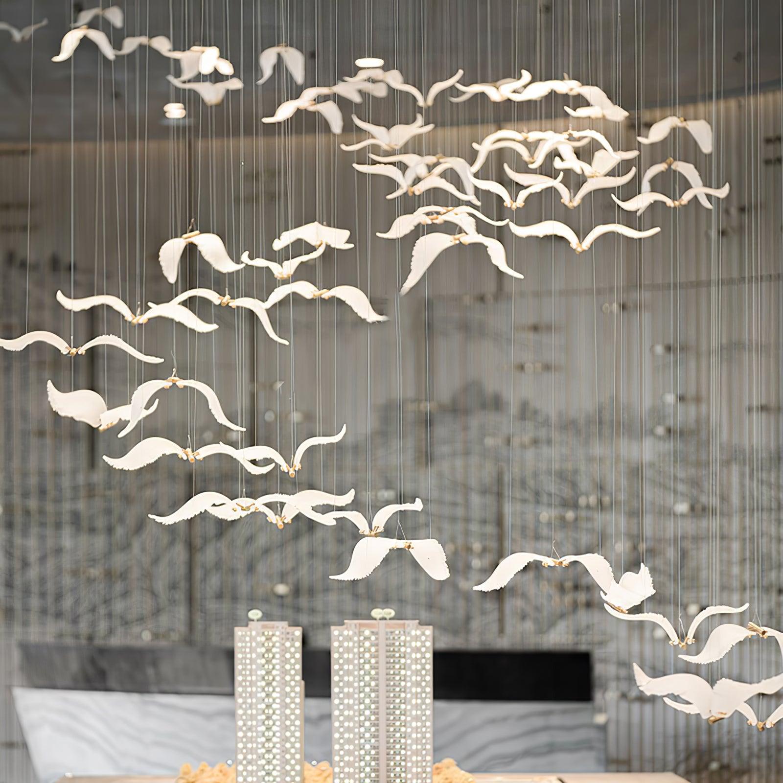 Modern Seagull Pendant Light Multi Head Glass Bird Chandelier for High Ceilings