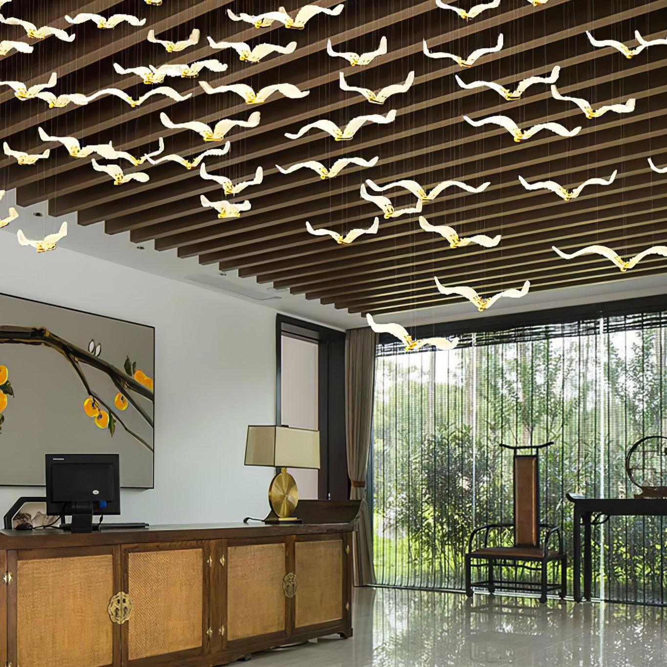 Modern Seagull Pendant Light Multi Head Glass Bird Chandelier for High Ceilings