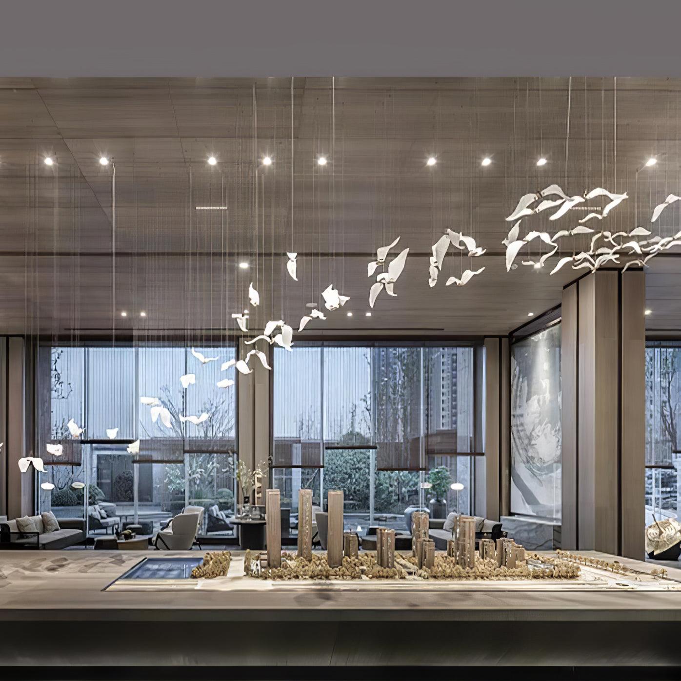 Modern Seagull Pendant Light Multi Head Glass Bird Chandelier for High Ceilings