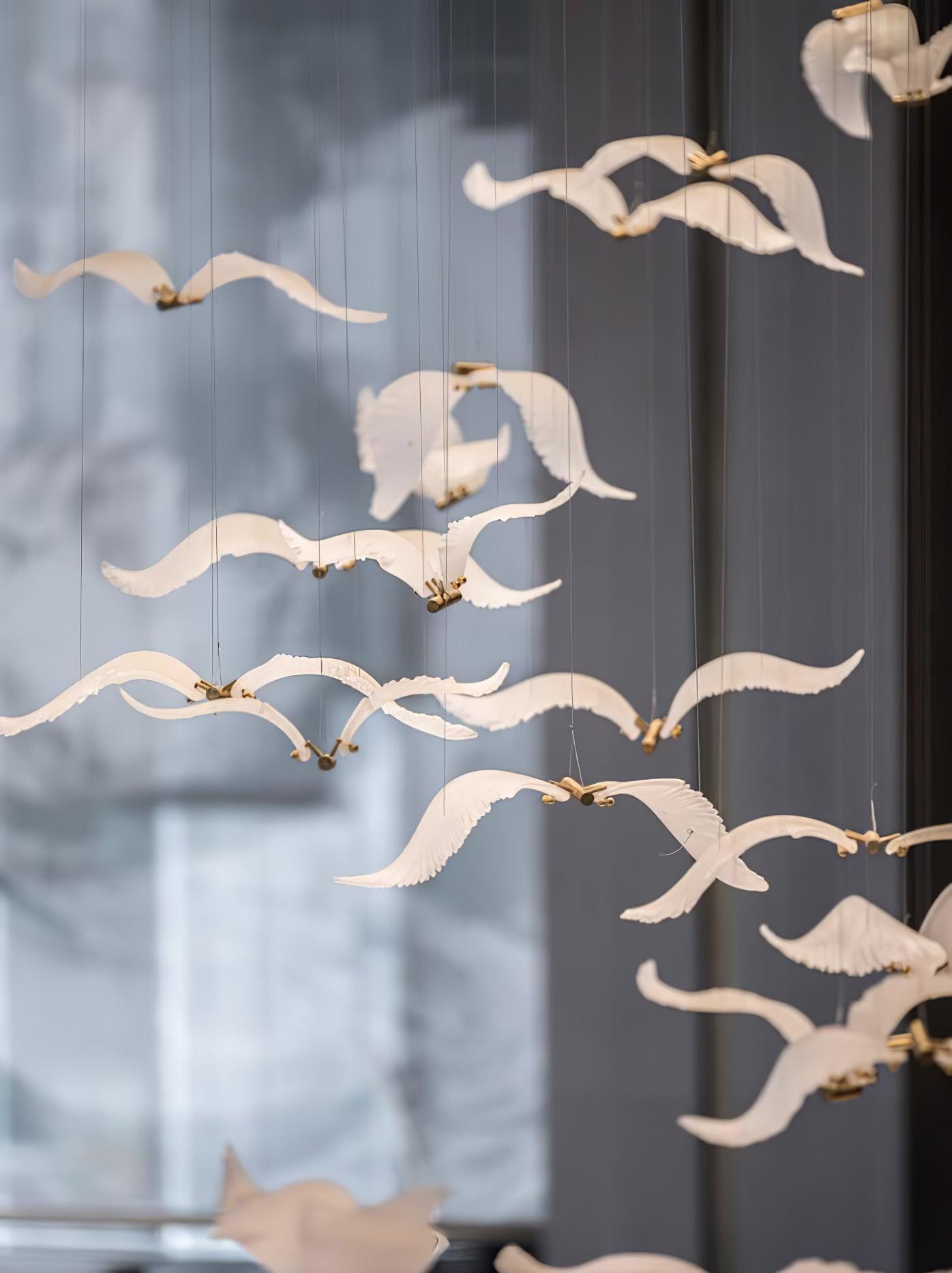Modern Seagull Pendant Light Multi Head Glass Bird Chandelier for High Ceilings