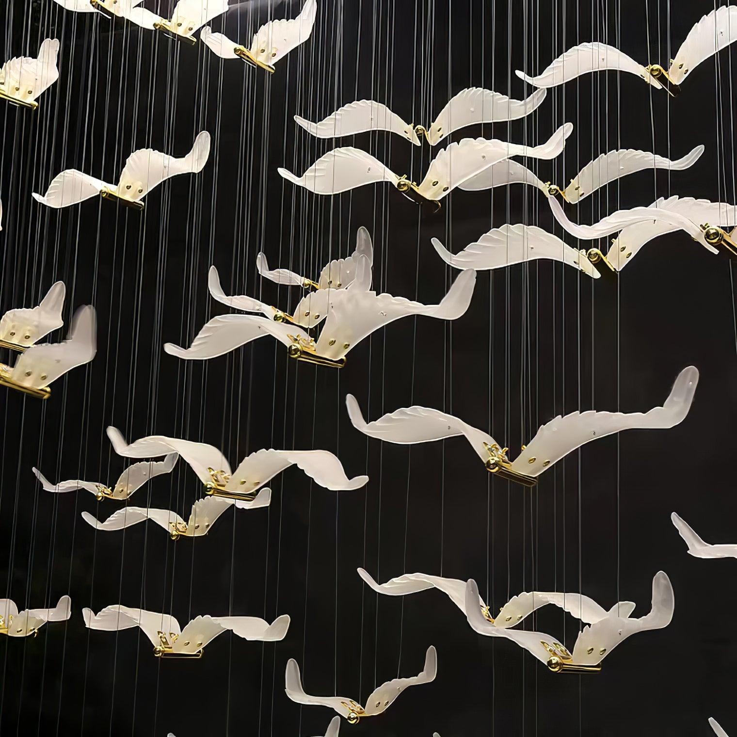 Modern Seagull Pendant Light Multi Head Glass Bird Chandelier for High Ceilings