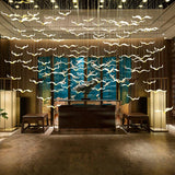 Modern Seagull Pendant Light Multi Head Glass Bird Chandelier for High Ceilings