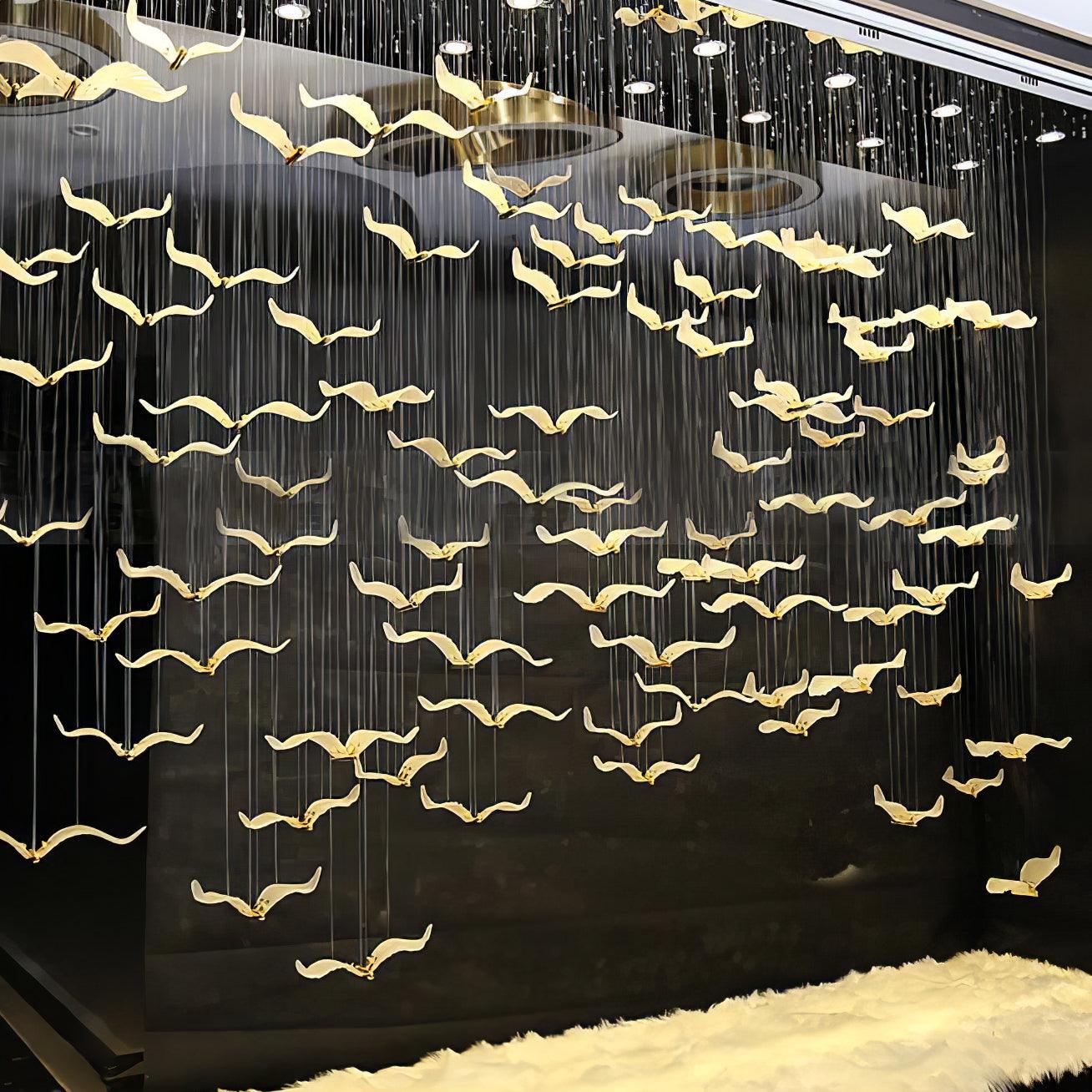 Modern Seagull Pendant Light Multi Head Glass Bird Chandelier for High Ceilings