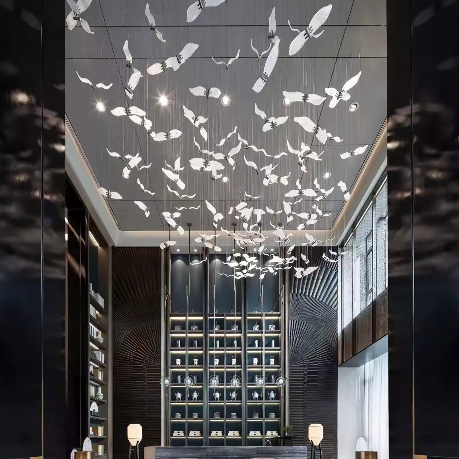 Modern Seagull Pendant Light Multi Head Glass Bird Chandelier for High Ceilings