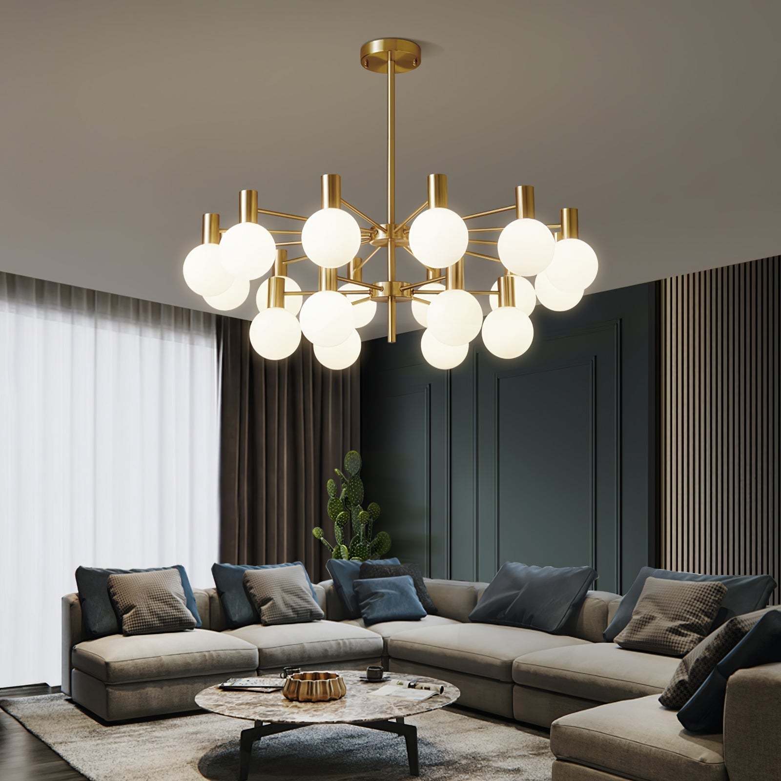 Modern Selva Glass Globe Chandelier Gold Finish Pendant Light for Living Room