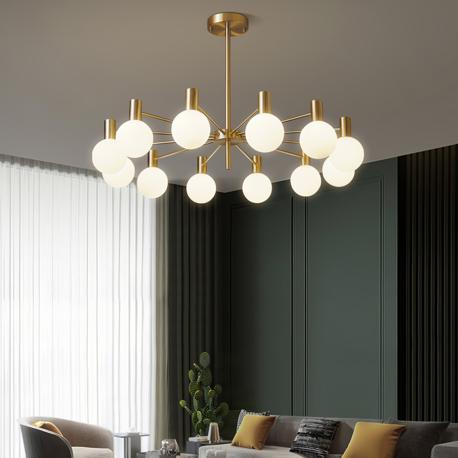 Modern Selva Glass Globe Chandelier Gold Finish Pendant Light for Living Room