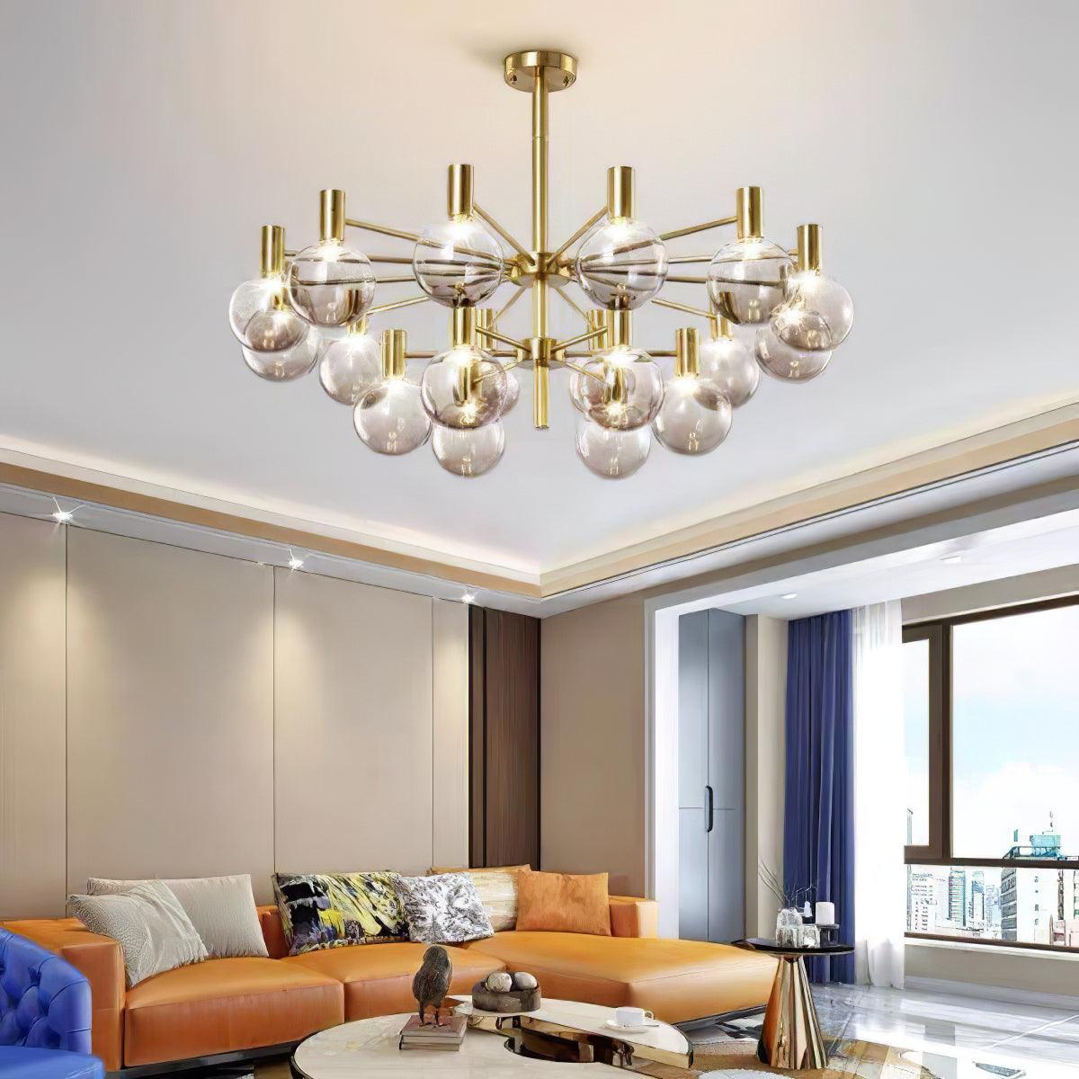 Modern Selva Glass Globe Chandelier Gold Finish Pendant Light for Living Room