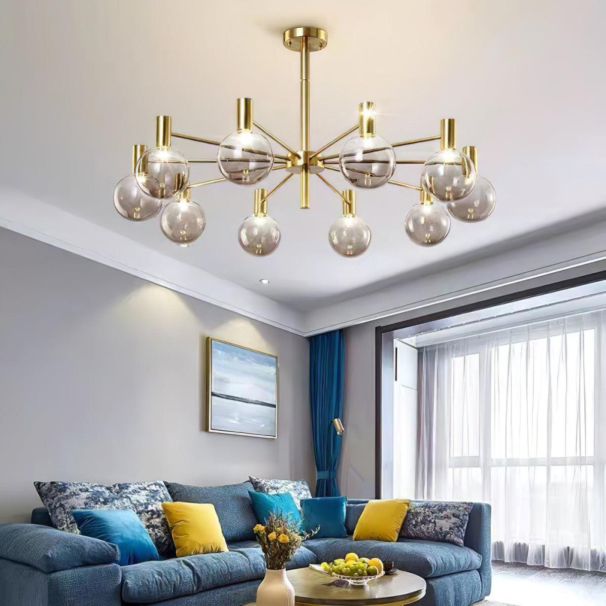 Modern Selva Glass Globe Chandelier Gold Finish Pendant Light for Living Room