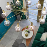 Modern Selva Glass Globe Chandelier Gold Finish Pendant Light for Living Room