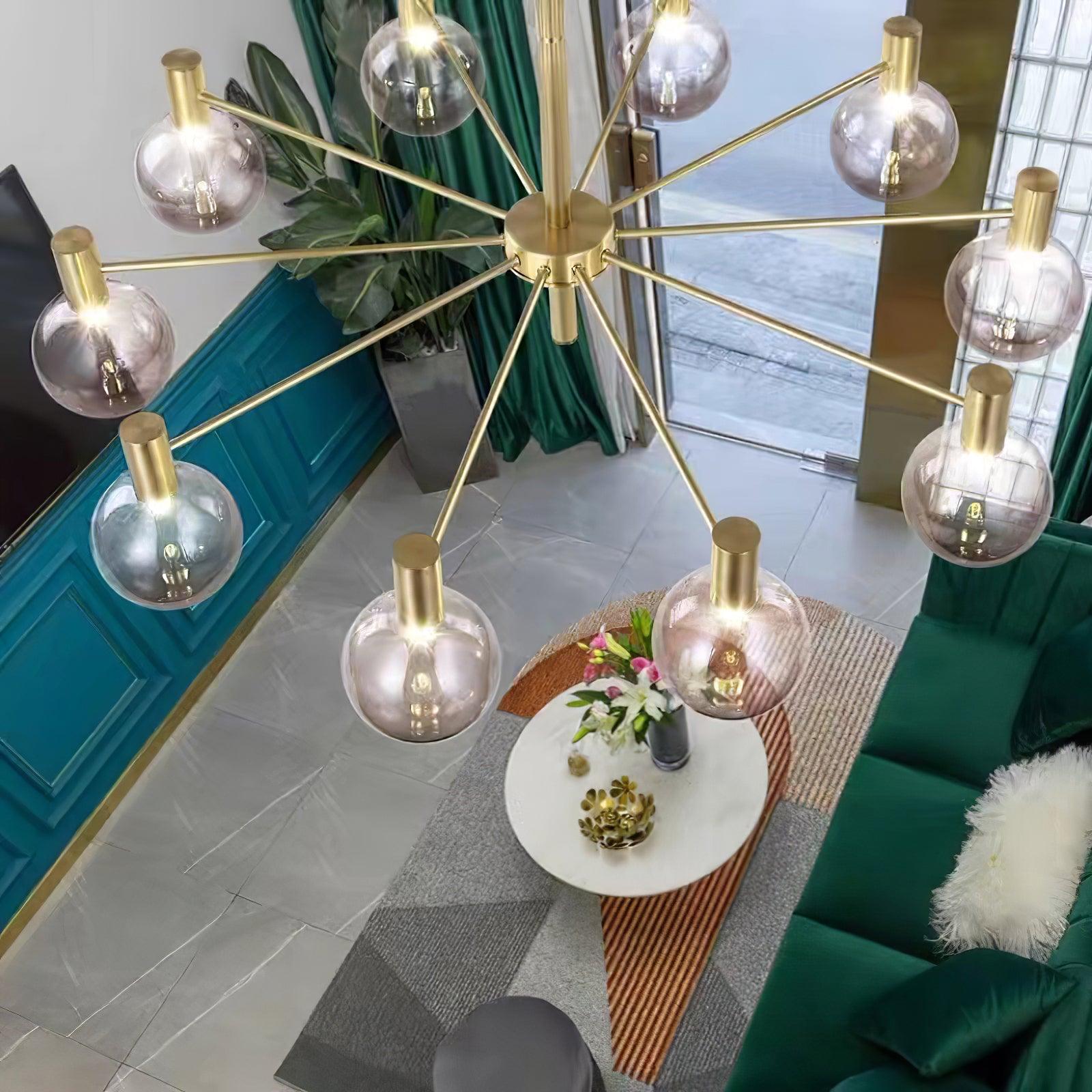 Modern Selva Glass Globe Chandelier Gold Finish Pendant Light for Living Room