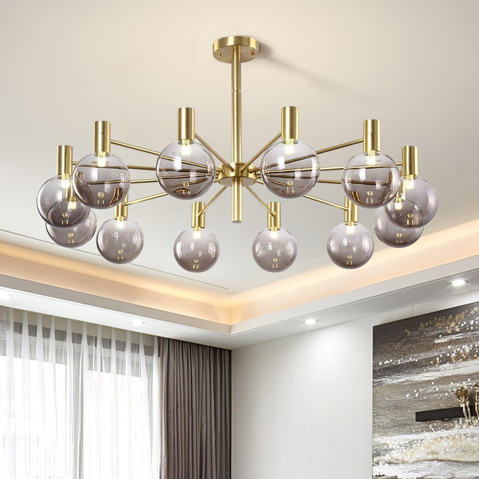 Modern Selva Glass Globe Chandelier Gold Finish Pendant Light for Living Room