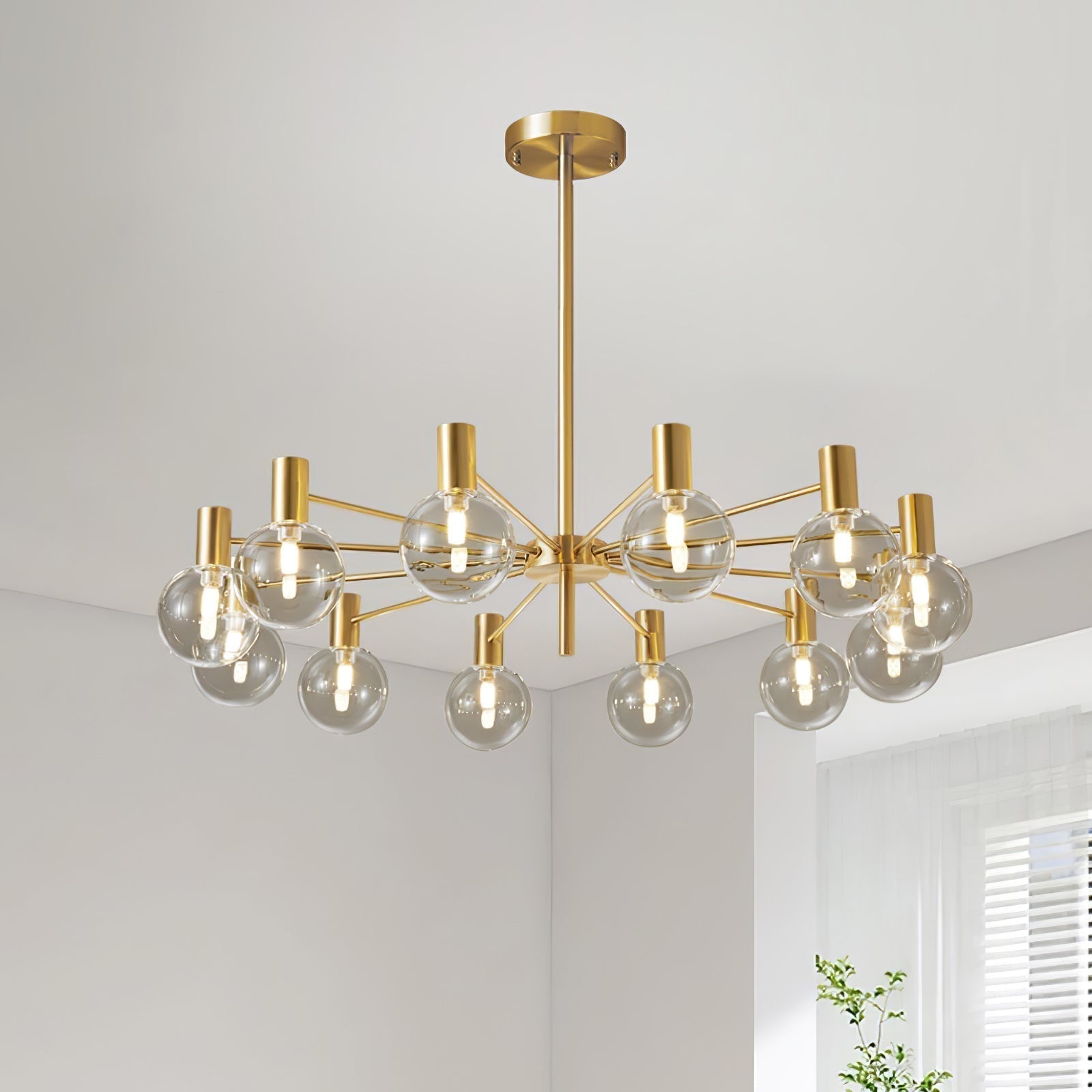 Modern Selva Glass Globe Chandelier Gold Finish Pendant Light for Living Room