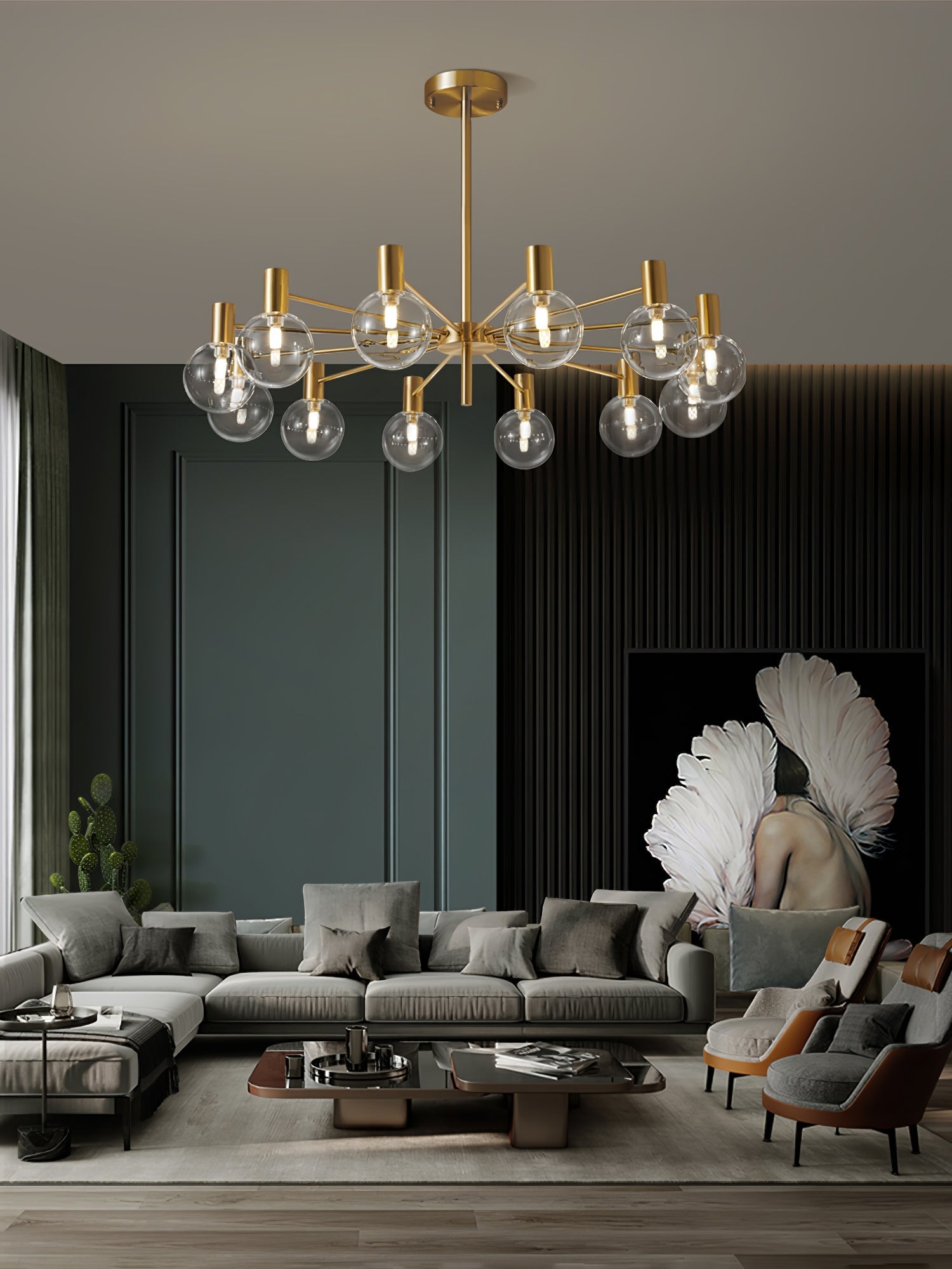 Modern Selva Glass Globe Chandelier Gold Finish Pendant Light for Living Room
