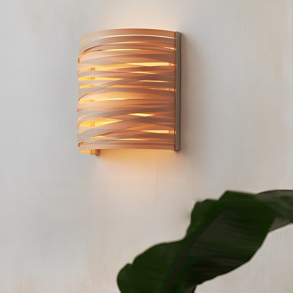 Modern Semi Cylindrical Handmade Wooden Wall Lamp Rustic Decorative Indoor Sconce Light