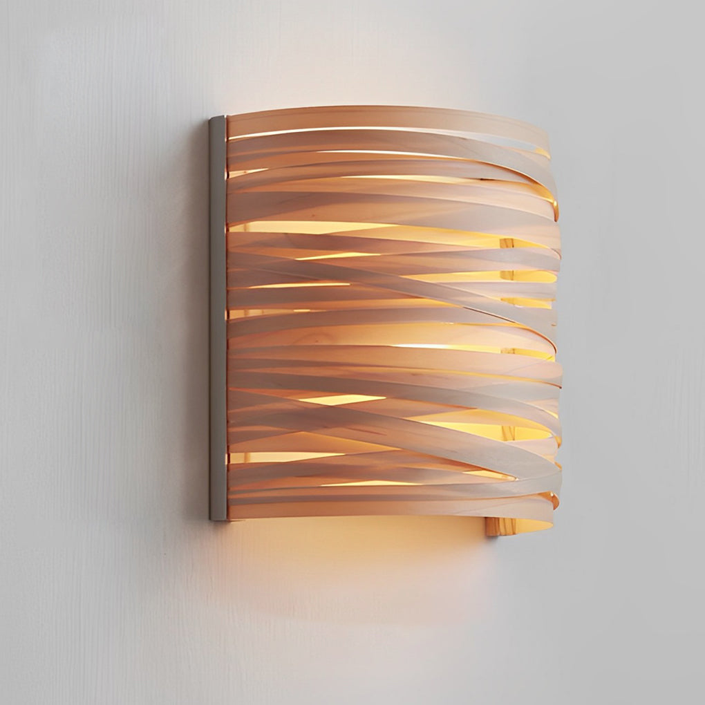 Modern Semi Cylindrical Handmade Wooden Wall Lamp Rustic Decorative Indoor Sconce Light