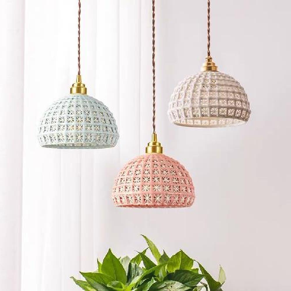 Modern Semi Globe Ceramic Copper Pendant Light with Brass Finish LED Hanging Fixture for Entry and Dining Room