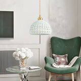 Modern Semi Globe Ceramic Copper Pendant Light with Brass Finish LED Hanging Fixture for Entry and Dining Room