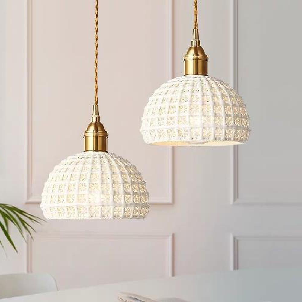Modern Semi Globe Ceramic Copper Pendant Light with Brass Finish LED Hanging Fixture for Entry and Dining Room