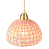 Modern Semi Globe Ceramic Copper Pendant Light with Brass Finish LED Hanging Fixture for Entry and Dining Room