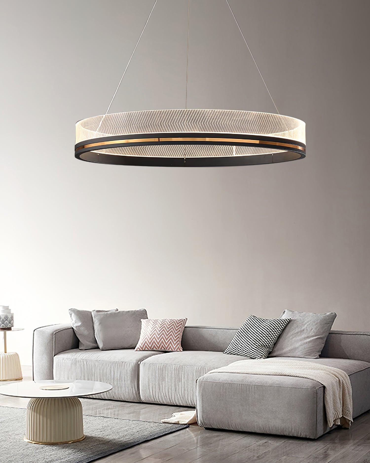Modern Sendra LED Mesh Chandelier Black and Brass Circular Linear Pendant Light