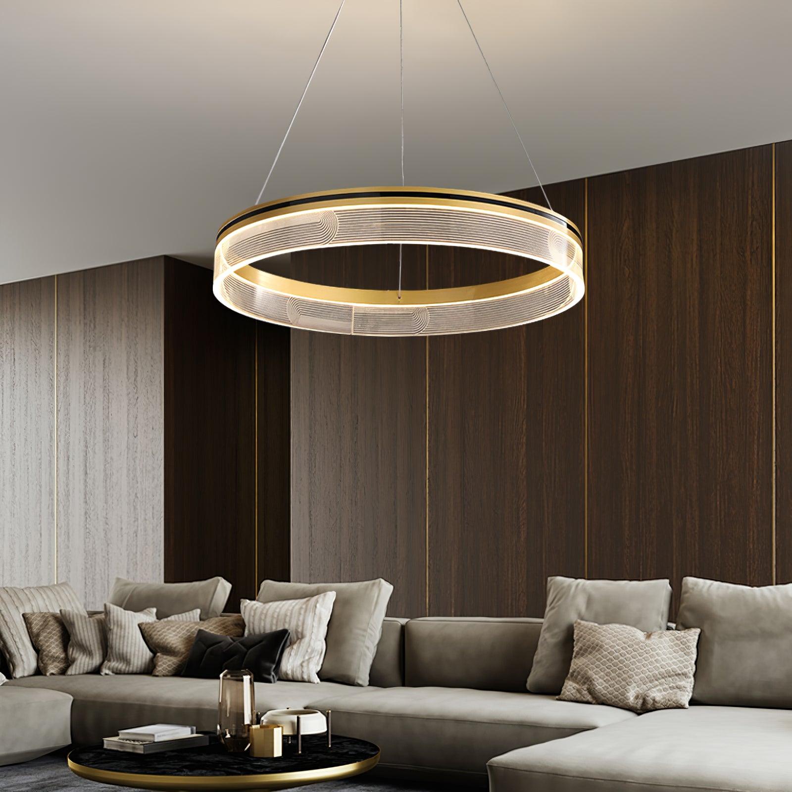 Modern Sendra LED Mesh Chandelier Black and Brass Circular Linear Pendant Light