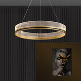 Modern Sendra LED Mesh Chandelier Black and Brass Circular Linear Pendant Light