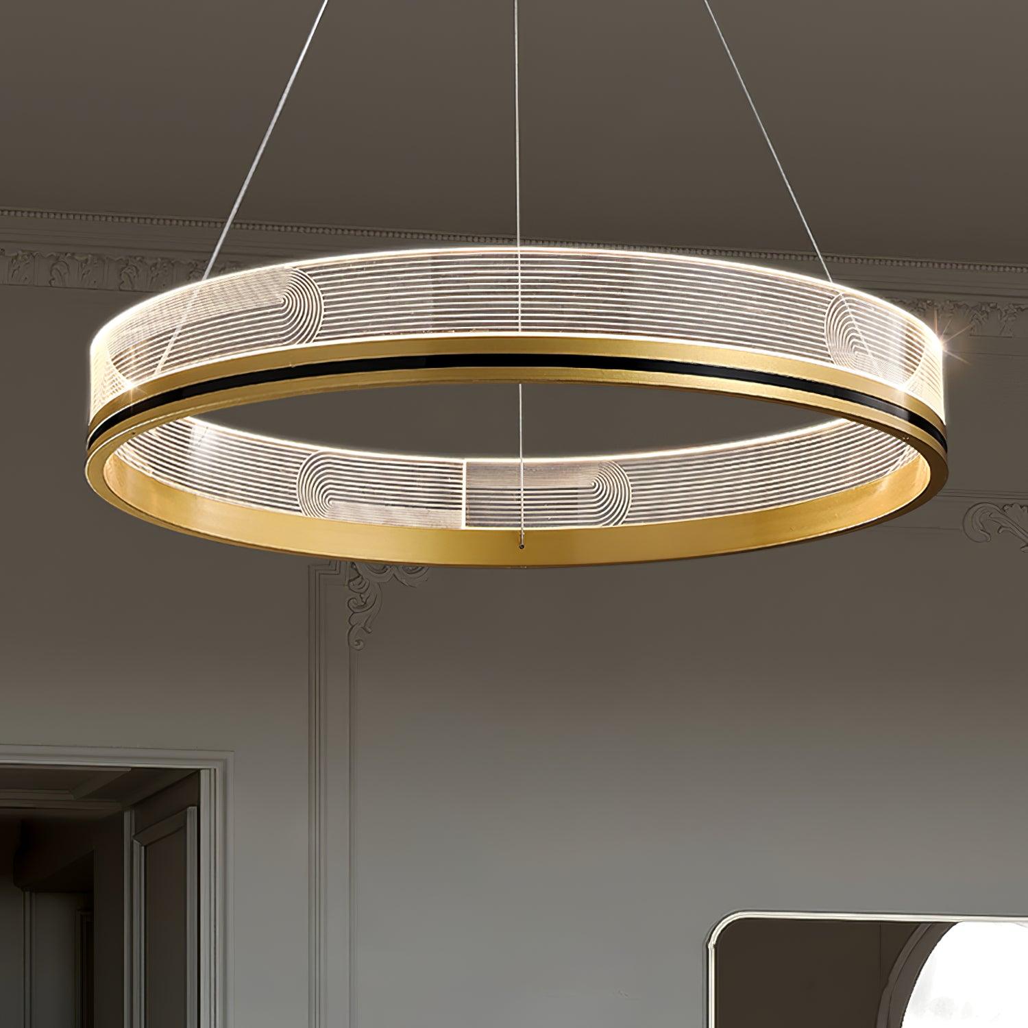 Modern Sendra LED Mesh Chandelier Black and Brass Circular Linear Pendant Light