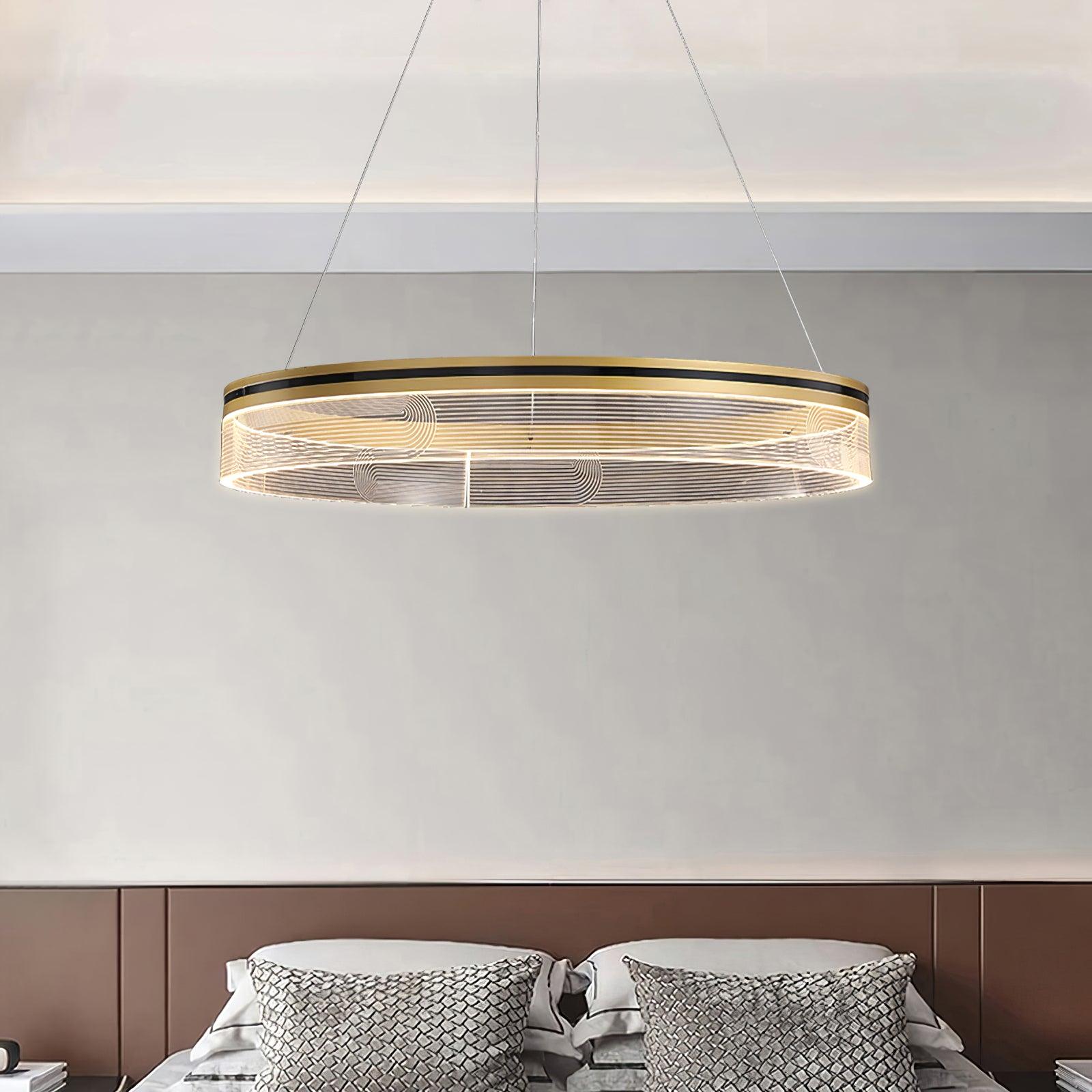 Modern Sendra LED Mesh Chandelier Black and Brass Circular Linear Pendant Light