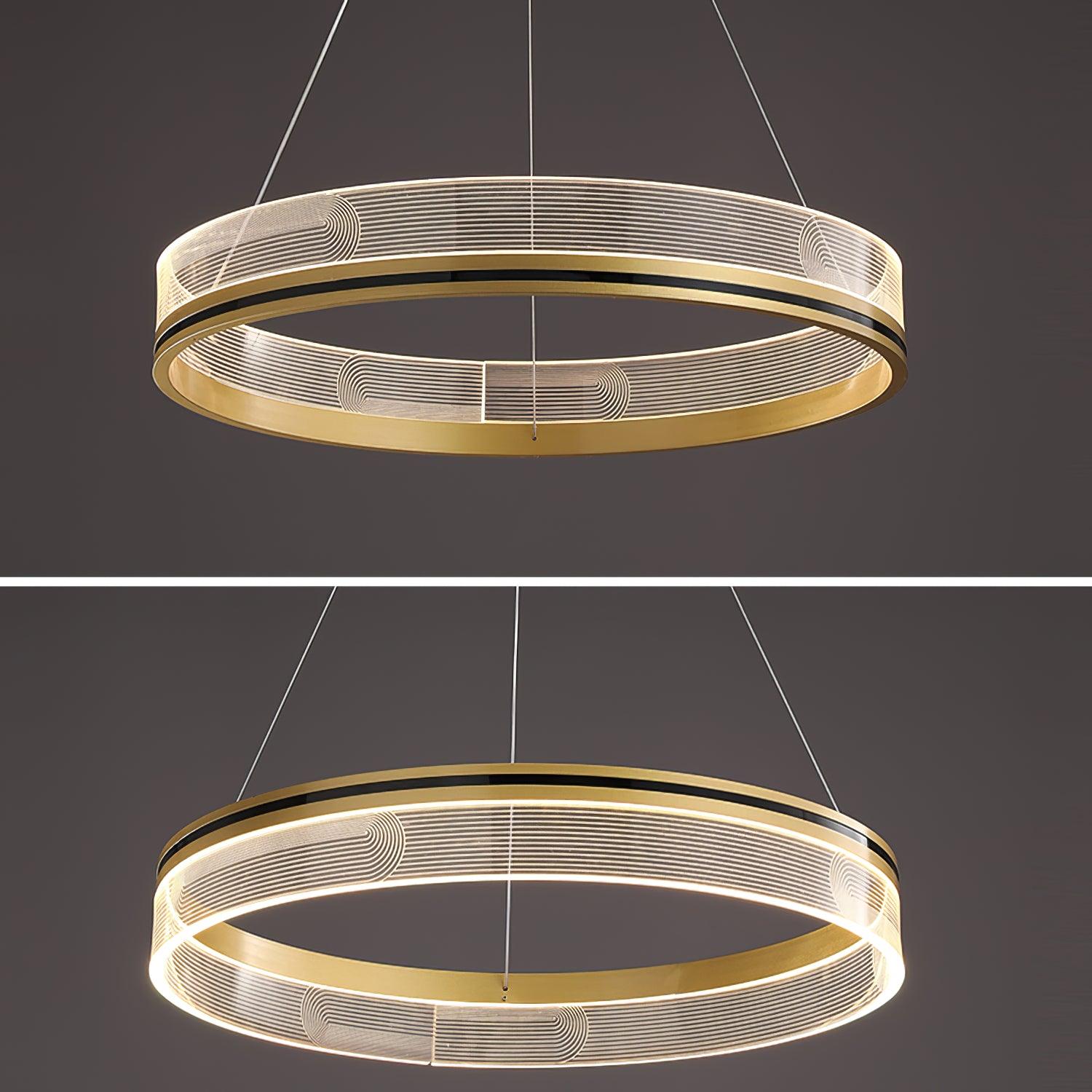 Modern Sendra LED Mesh Chandelier Black and Brass Circular Linear Pendant Light