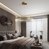 Modern Sendra LED Mesh Chandelier Black and Brass Circular Linear Pendant Light