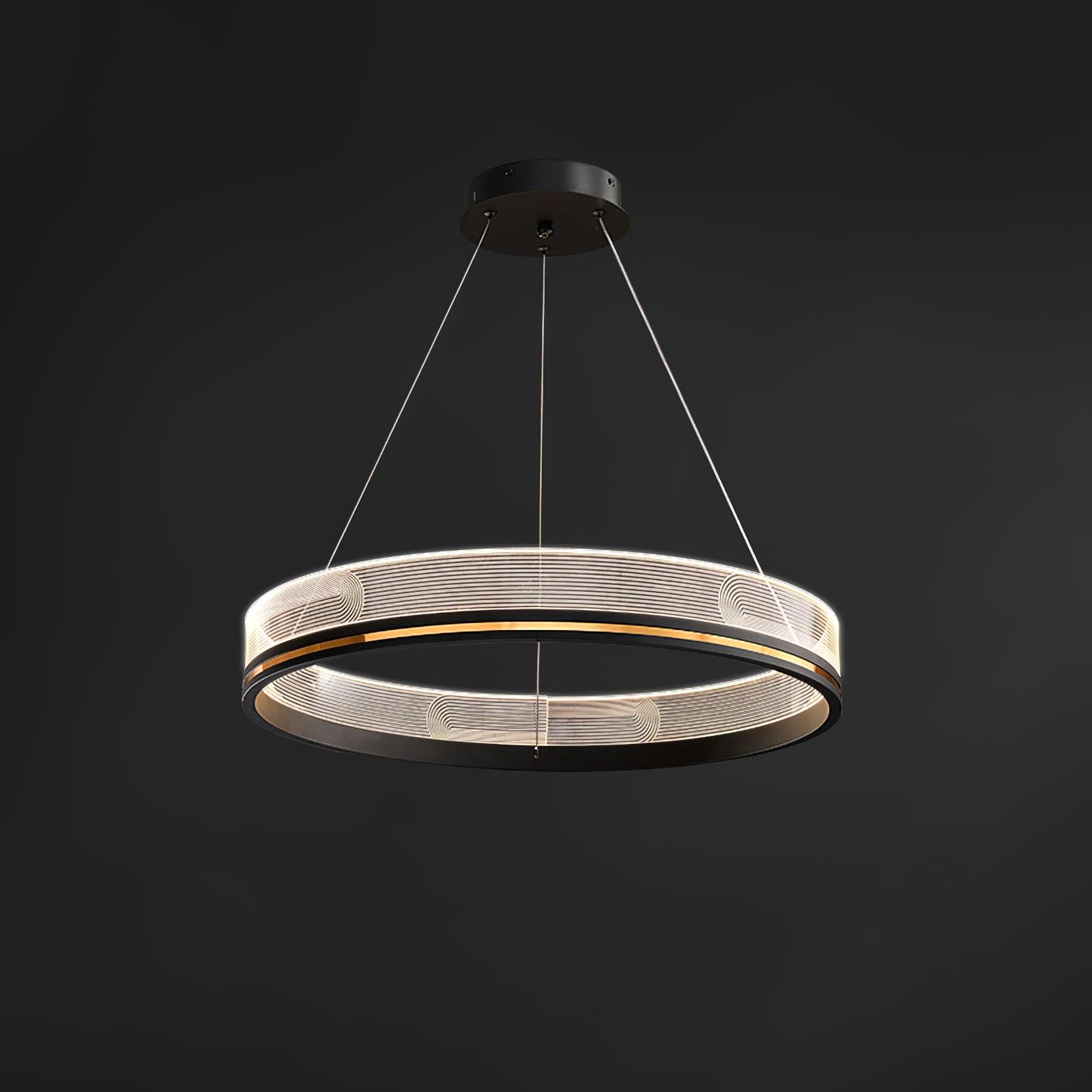 Modern Sendra LED Mesh Chandelier Black and Brass Circular Linear Pendant Light