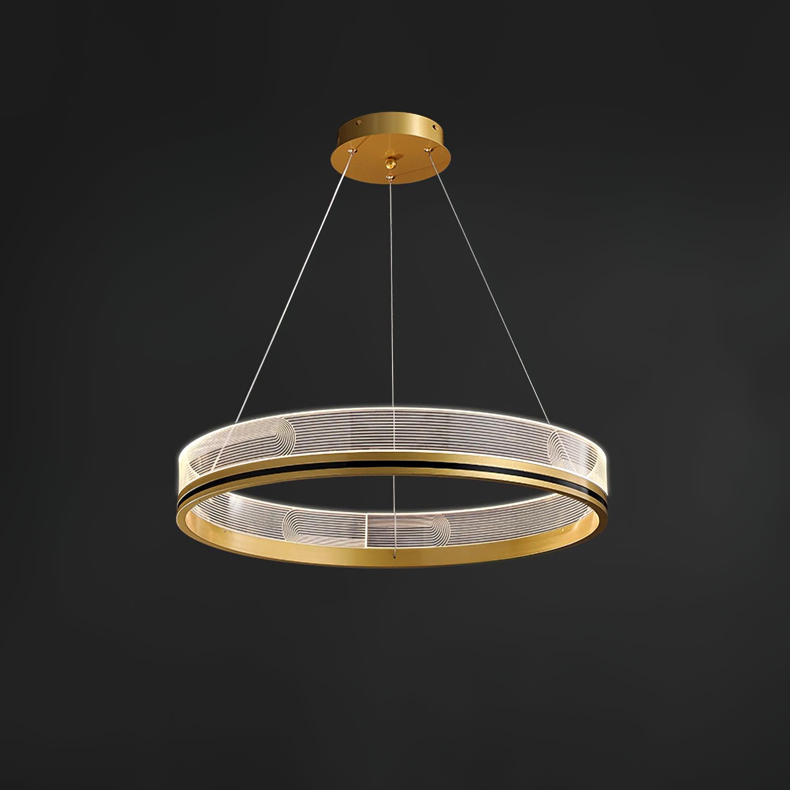 Modern Sendra LED Mesh Chandelier Black and Brass Circular Linear Pendant Light