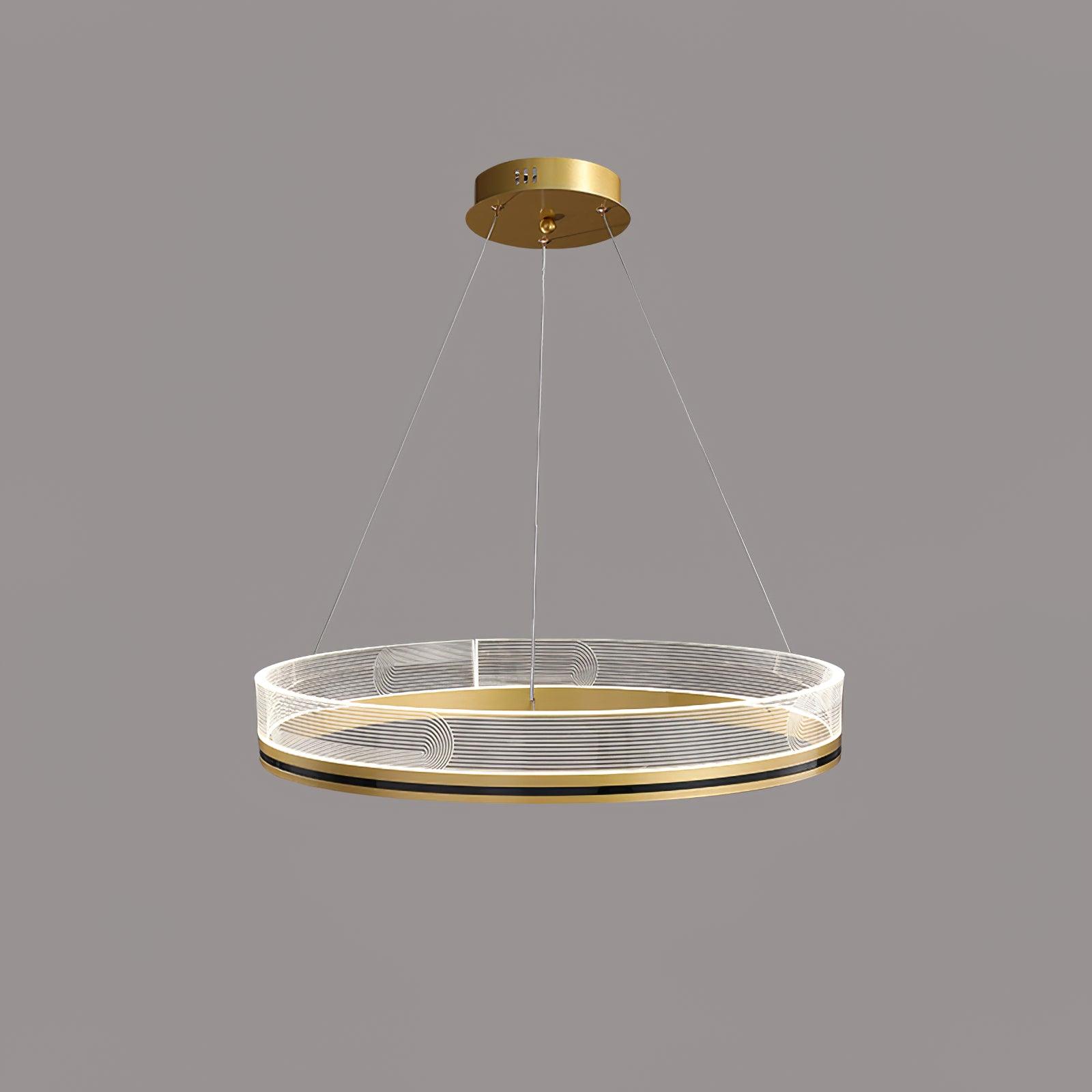 Modern Sendra LED Mesh Chandelier Black and Brass Circular Linear Pendant Light