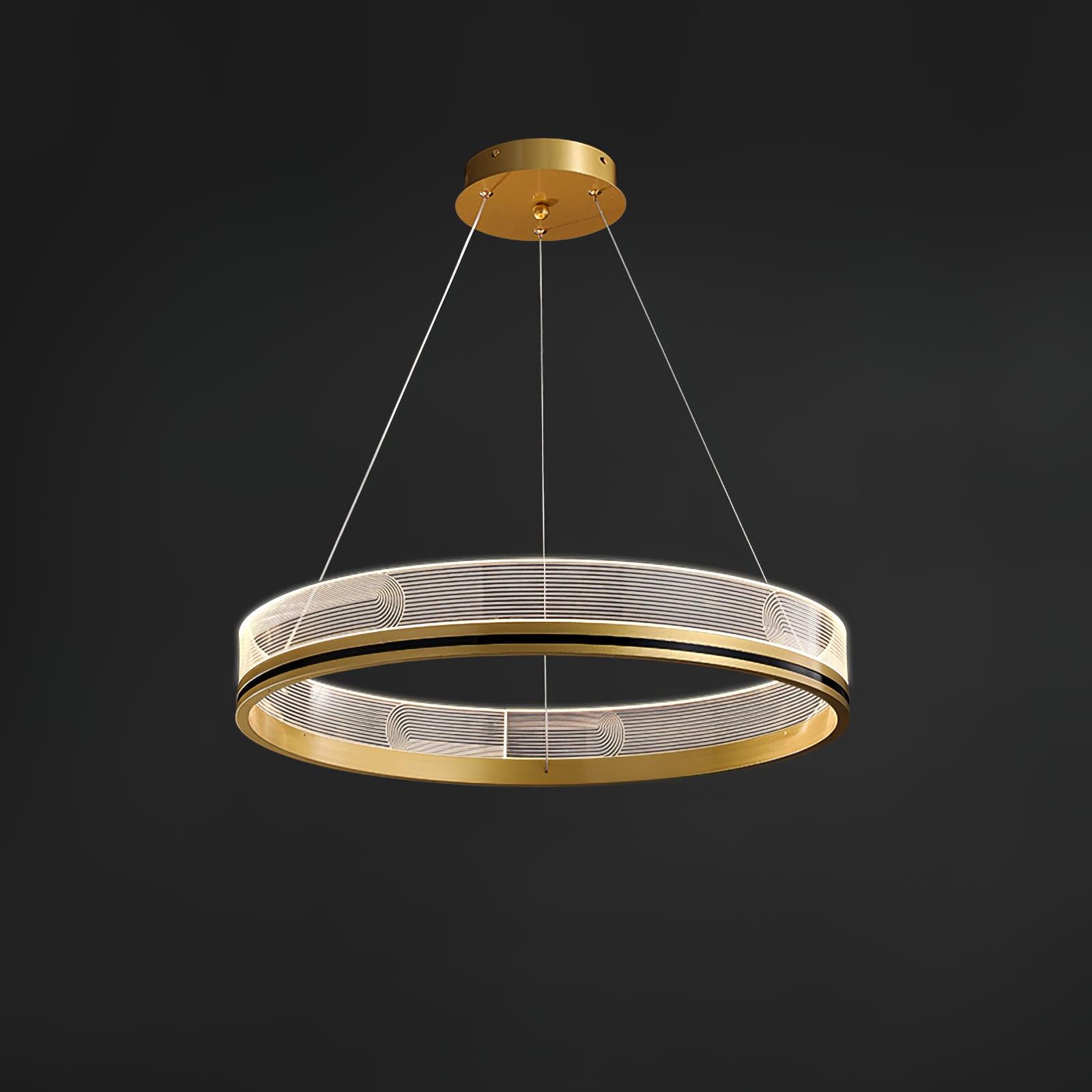 Modern Sendra LED Mesh Chandelier Black and Brass Circular Linear Pendant Light