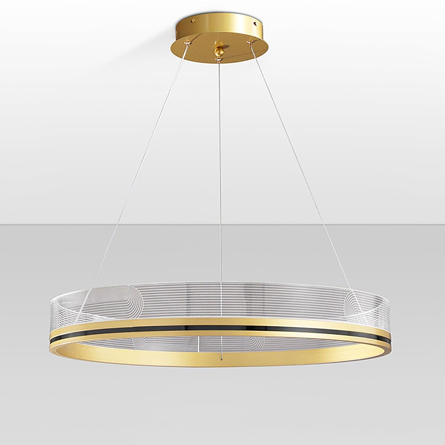 Modern Sendra LED Mesh Chandelier Black and Brass Circular Linear Pendant Light