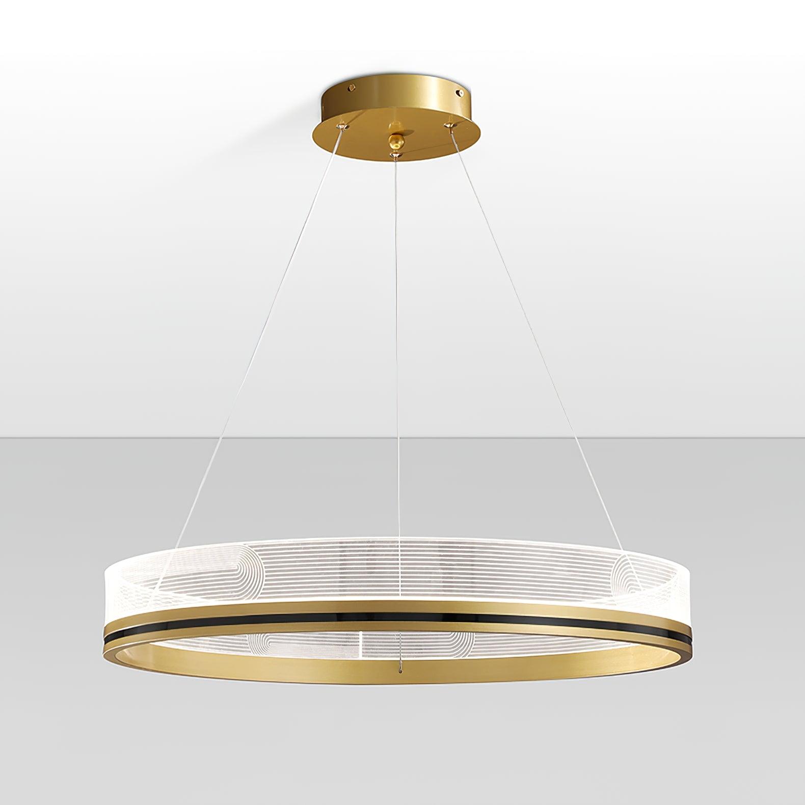 Modern Sendra LED Mesh Chandelier Black and Brass Circular Linear Pendant Light