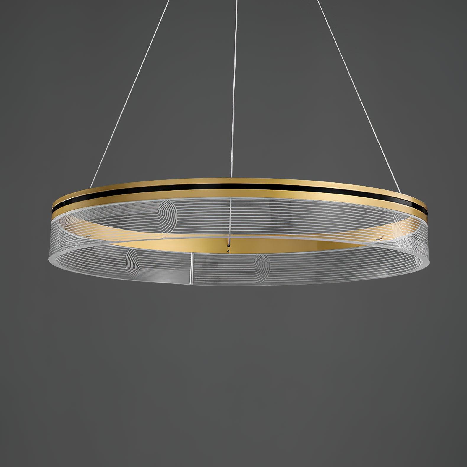 Modern Sendra LED Mesh Chandelier Black and Brass Circular Linear Pendant Light