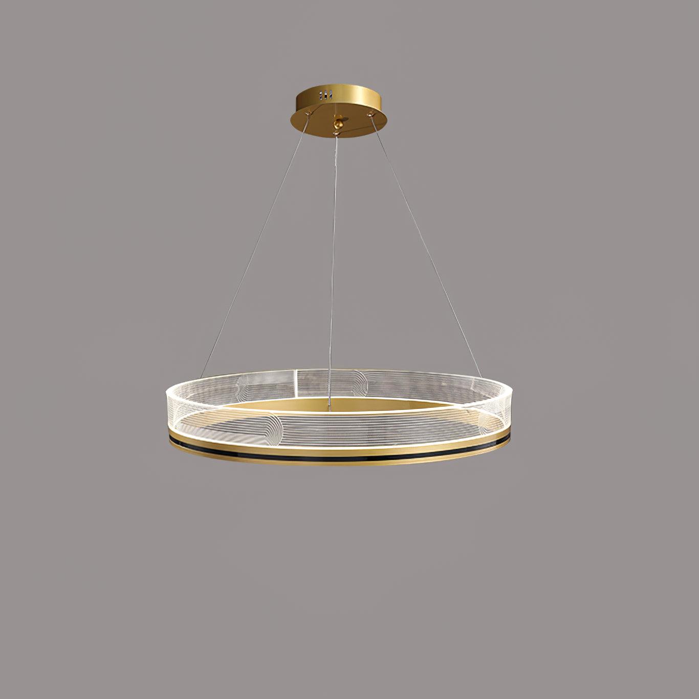Modern Sendra LED Mesh Chandelier Black and Brass Circular Linear Pendant Light