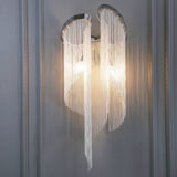 Modern Silver Chain Tassel Wall Sconce Decorative Aluminum Fringe Light for Living Room Bedroom Set of 2