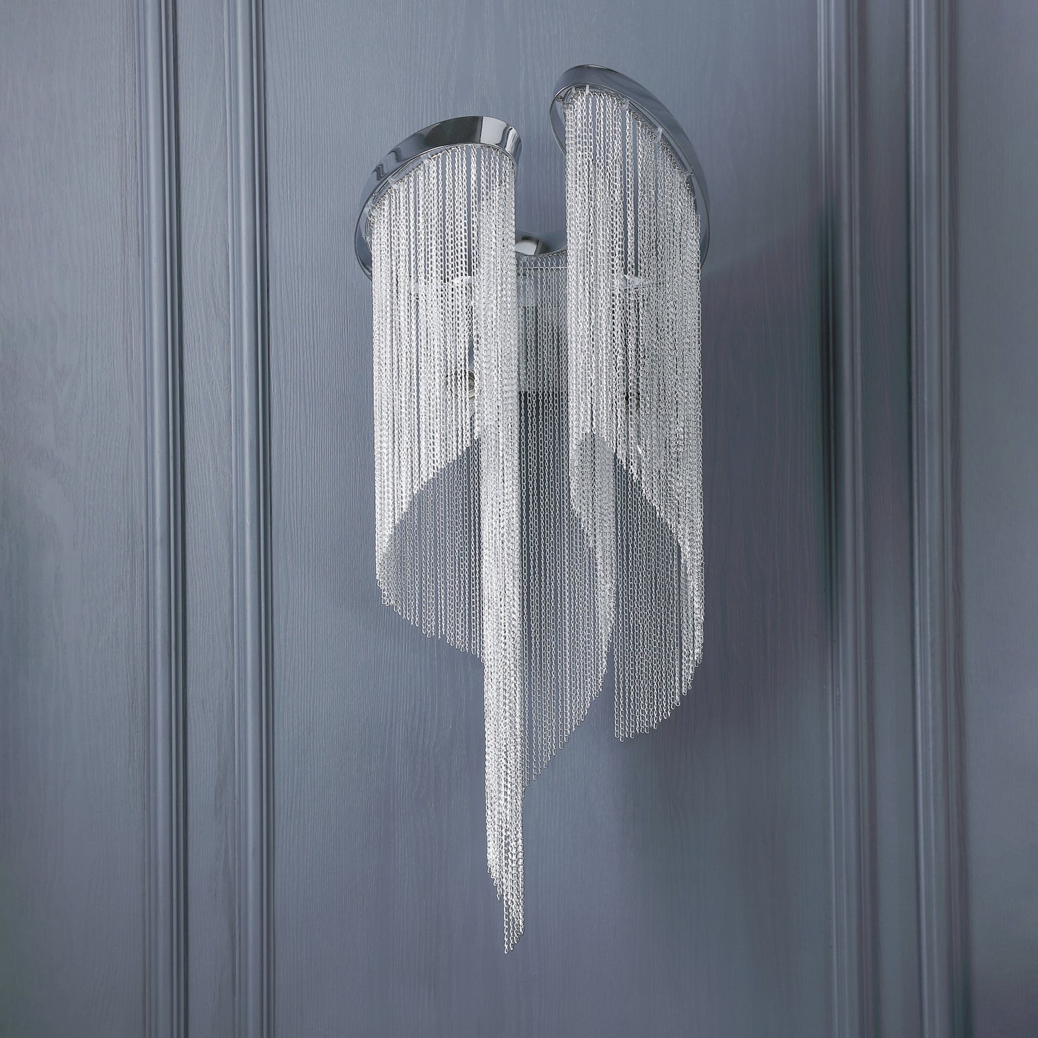 Modern Silver Chain Tassel Wall Sconce Decorative Aluminum Fringe Light for Living Room Bedroom Set of 2