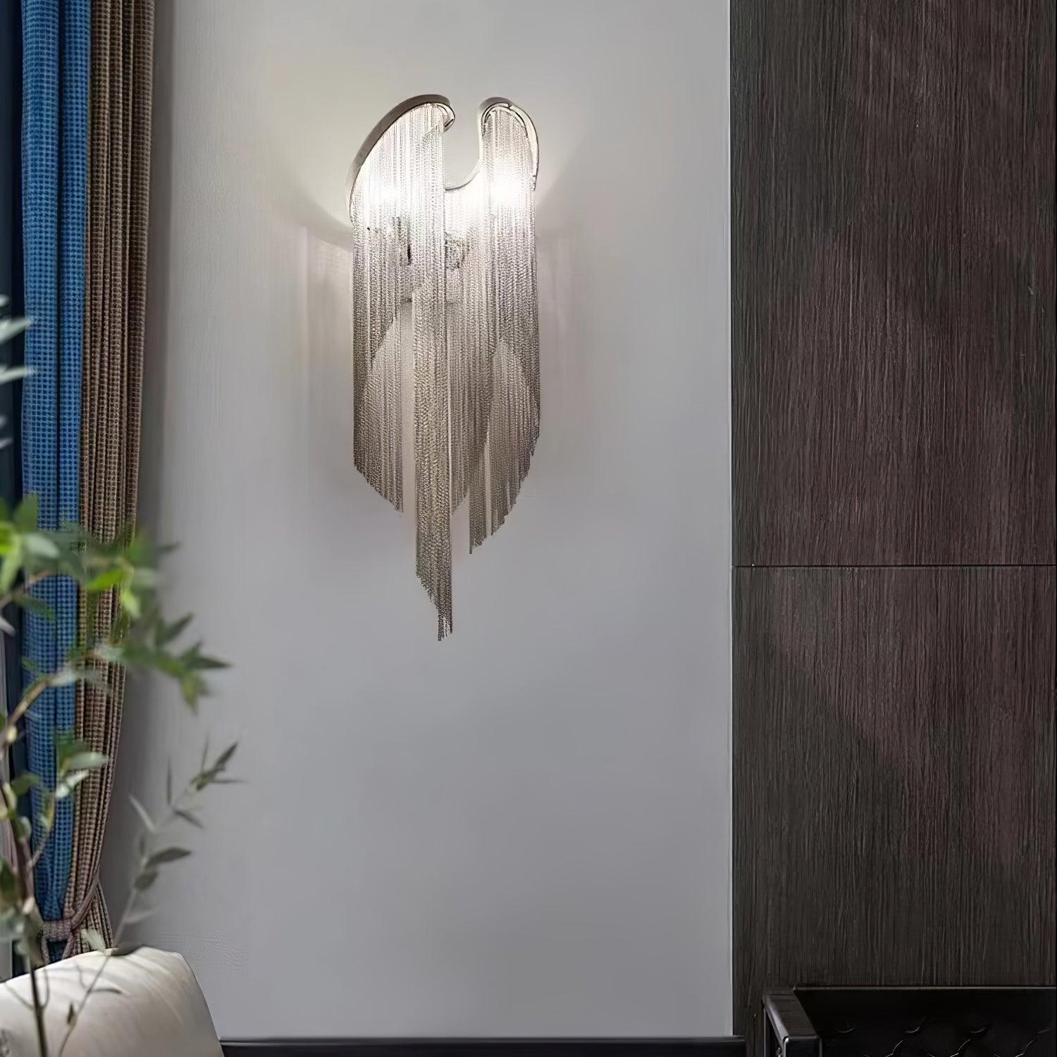 Modern Silver Chain Tassel Wall Sconce Decorative Aluminum Fringe Light for Living Room Bedroom Set of 2