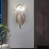 Modern Silver Chain Tassel Wall Sconce Decorative Aluminum Fringe Light for Living Room Bedroom Set of 2
