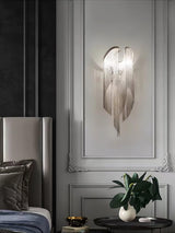 Modern Silver Chain Tassel Wall Sconce Decorative Aluminum Fringe Light for Living Room Bedroom Set of 2