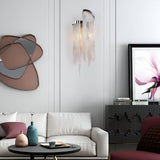 Modern Silver Chain Tassel Wall Sconce Decorative Aluminum Fringe Light for Living Room Bedroom Set of 2