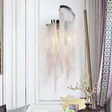 Modern Silver Chain Tassel Wall Sconce Decorative Aluminum Fringe Light for Living Room Bedroom Set of 2