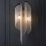 Modern Silver Chain Tassel Wall Sconce Decorative Aluminum Fringe Light for Living Room Bedroom Set of 2